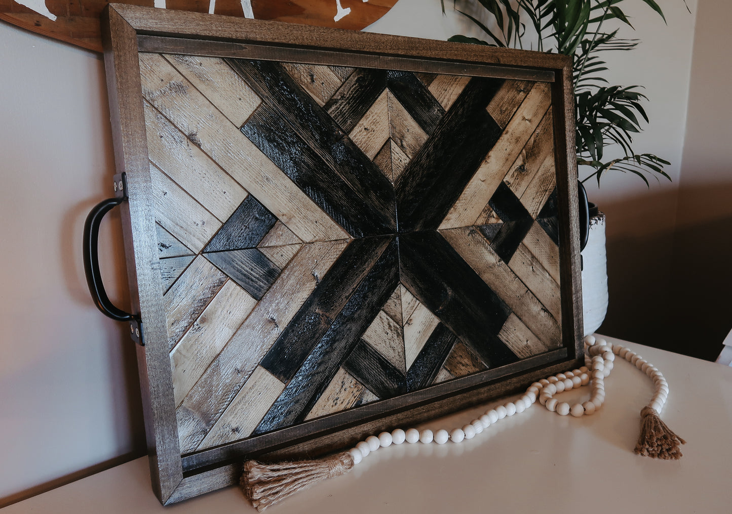 Rustic Mosaic Serving Tray with Handles