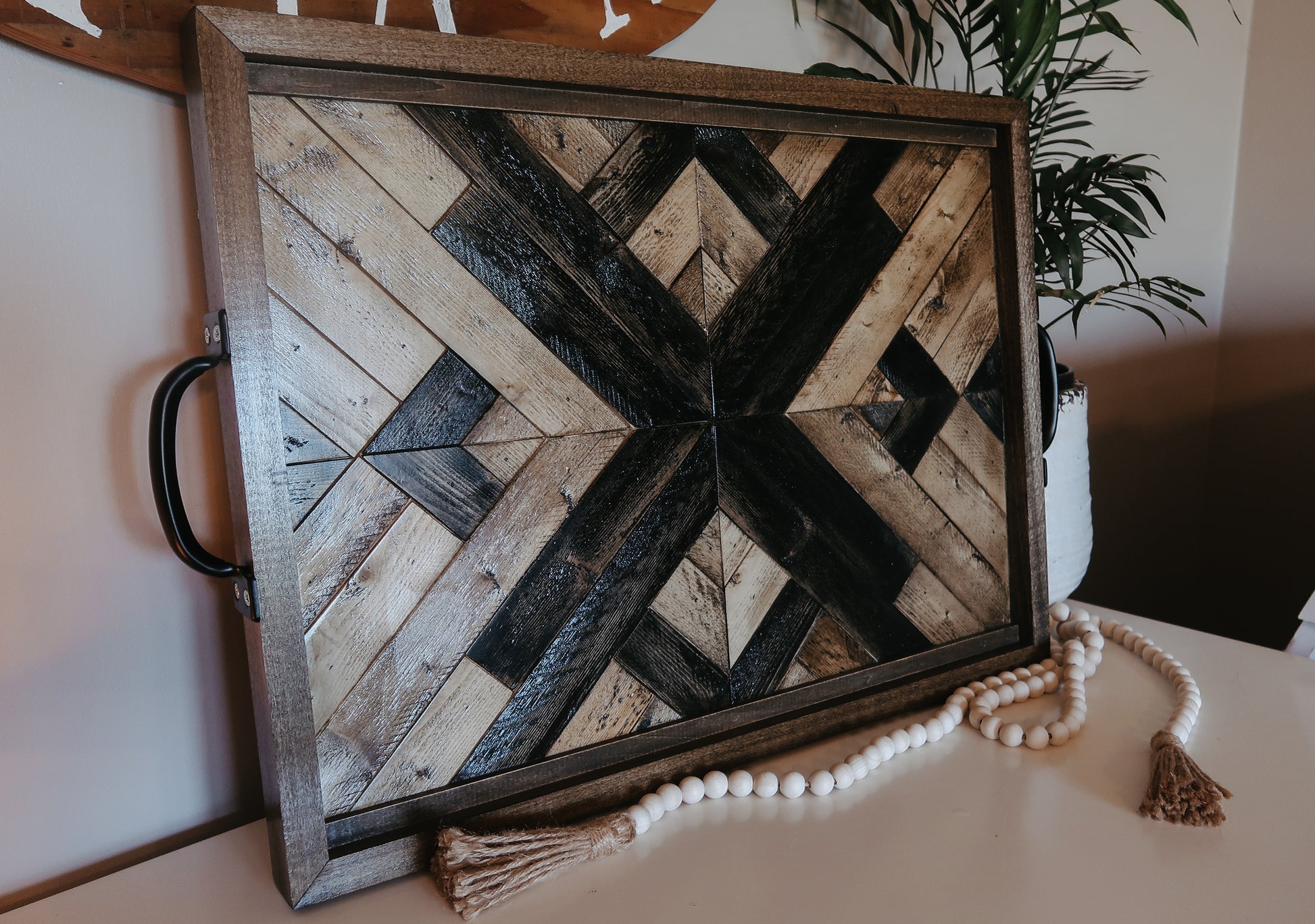 Rustic Mosaic Serving Tray with Handles